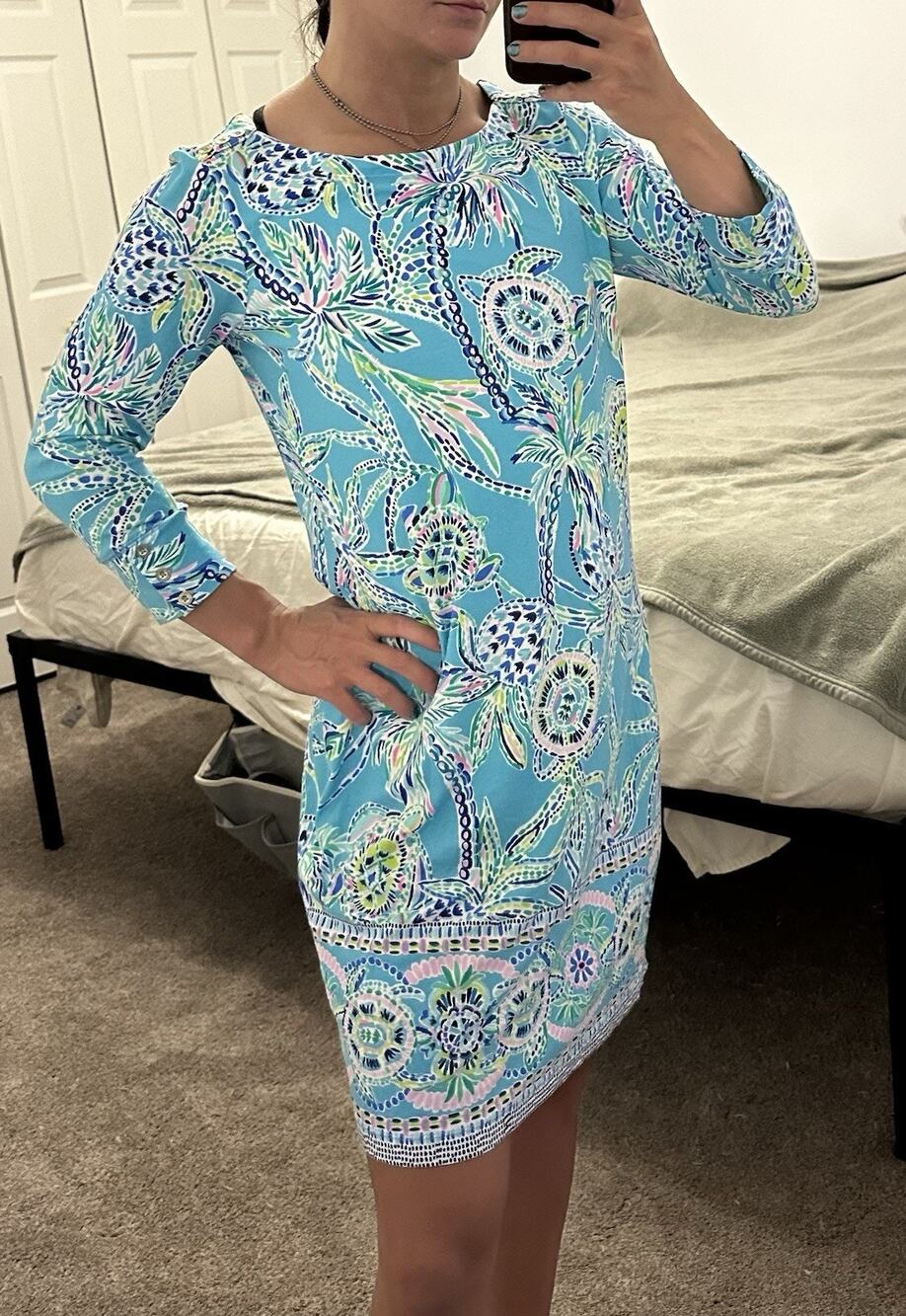 Lilly Pulitzer UPF 50+ Sophie Dress Bermuda Blue Turtle Season Floral Large L